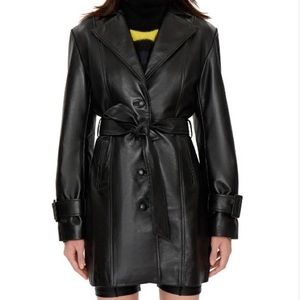 Danielle Guizio Belted Leather Trench Coat